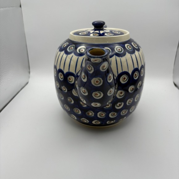 Boleslawiec Polish Pottery Ceramic 7" Teapot Lid Peacock Blue Green Some Crazing - Picture 3 of 13